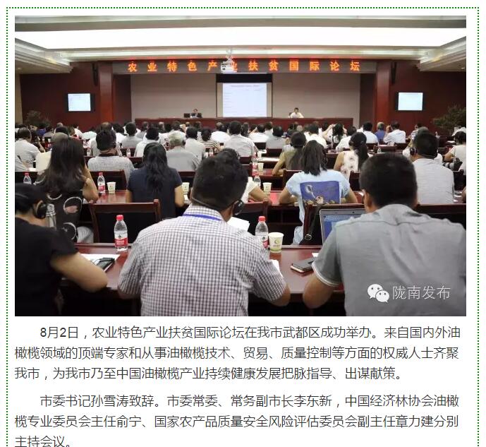 大腕齊聚農(nóng)業(yè)特色產(chǎn)業(yè)扶貧國(guó)際論壇，“把脈”隴南油橄欖發(fā)展