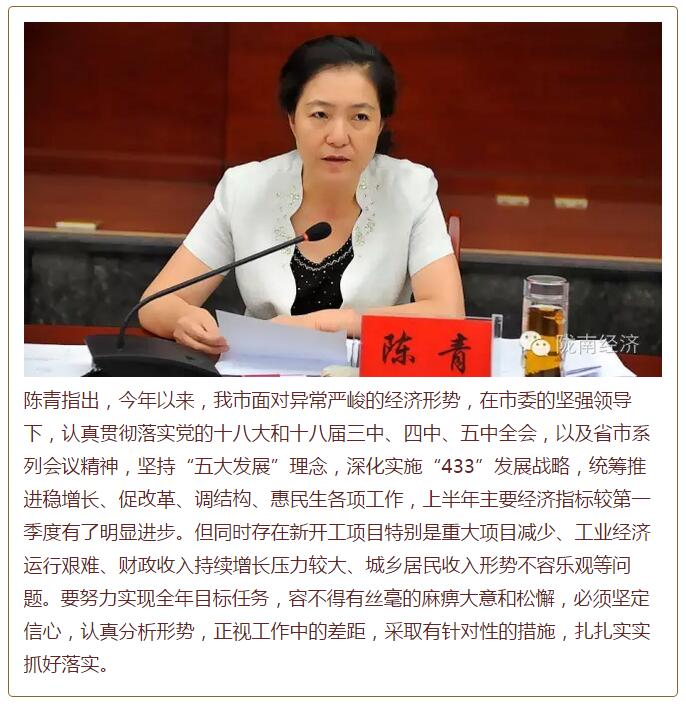陳青在市政府全體會議上強(qiáng)調(diào)：緊盯一個(gè)目標(biāo)抓好九大任務(wù)落實(shí)強(qiáng)化三項(xiàng)保障，確保全市經(jīng)濟(jì)社會持續(xù)快速發(fā)展